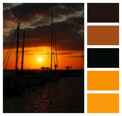 Sailboats Harbor Sunset Image