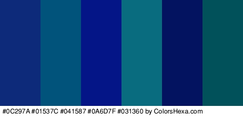 #0C297A #01537C #041587 #0A6D7F #031360 #005159 Colors Logo