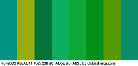 #049383 #98AD11 #027238 #0FAD5E #0FA835 #01911B #579901 #0B8E69 Colors Logo